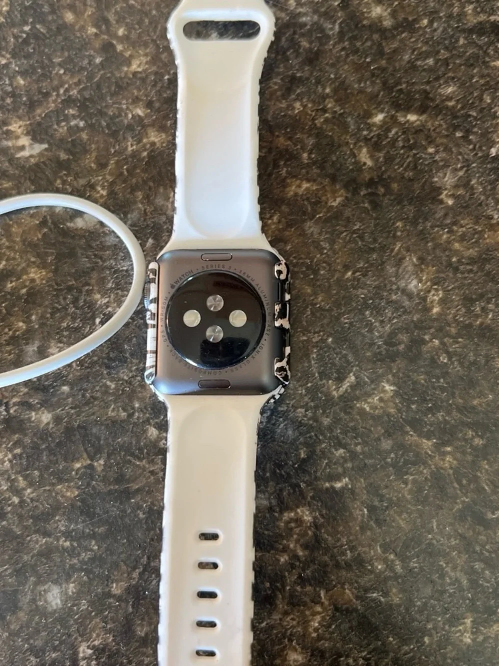 Apple Smartwatch with White and Black Leopard Print Band
